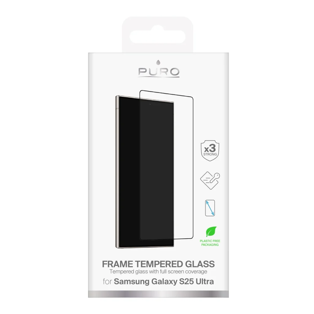Puro Frame Tempered Glass with Black Frame for Samsung Galaxy S25 Ultraeng