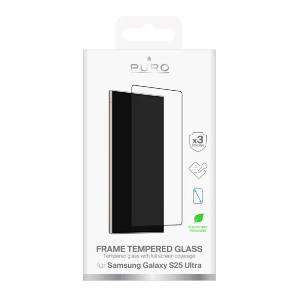 Puro Frame Tempered Glass with Black Frame for Samsung Galaxy S25 Ultraeng