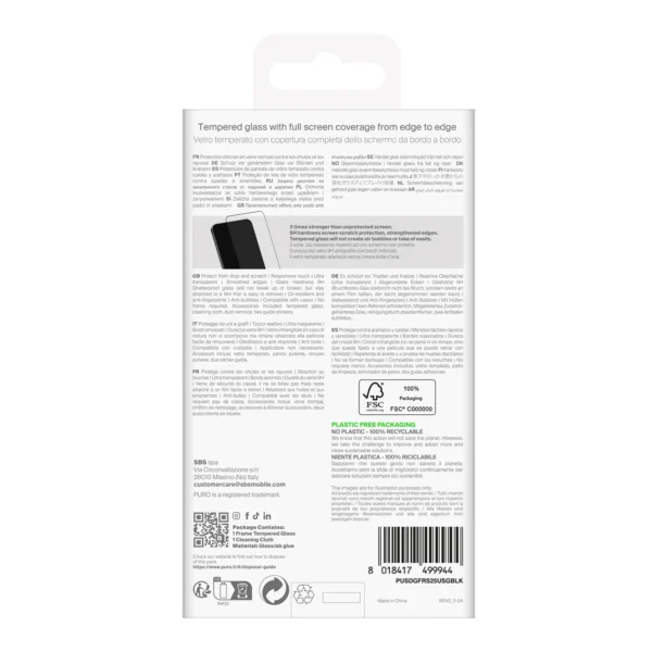 Puro Frame Tempered Glass with Black Frame for Samsung Galaxy S25 Ultraeng