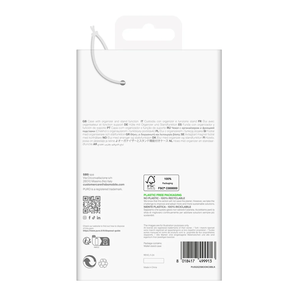 Puro Booklet Case with Flip and Wallet for Samsung Galaxy S25 - Blackeng