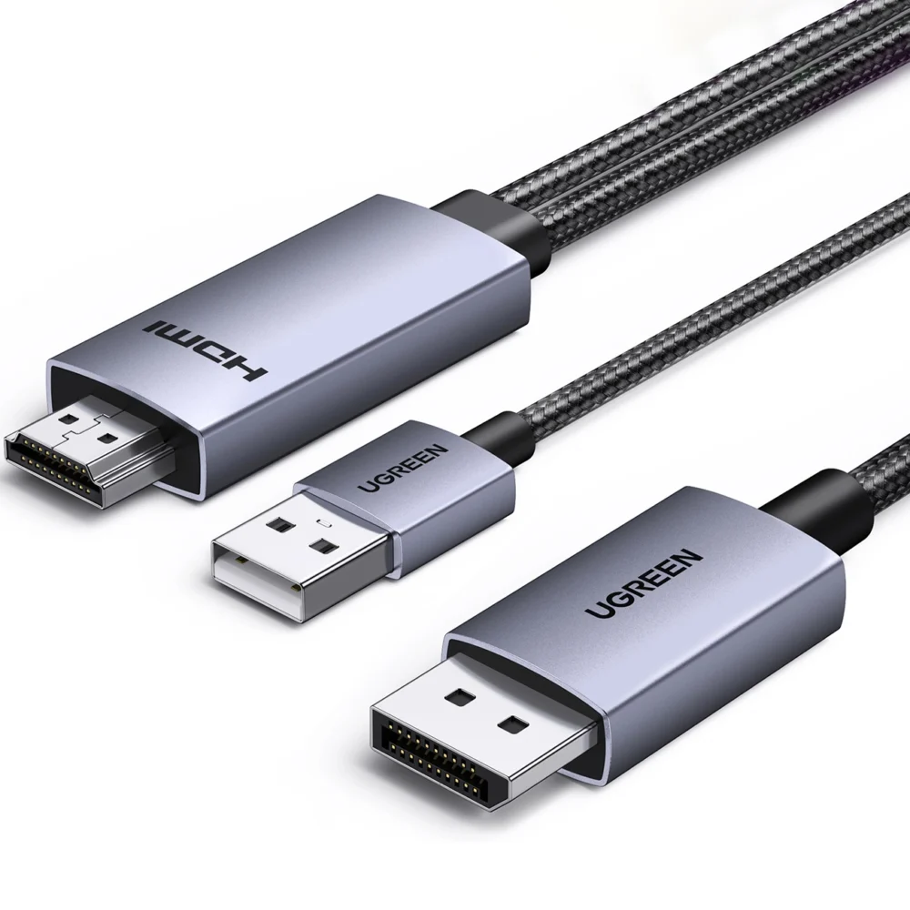 Ugreen HD169 HDMI to DisplayPort Directional Cable, 4K@60Hz, 2m - Grayeng