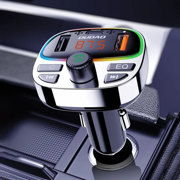 Dudao R2PRO+ Transmitter with PD25W Bluetooth 5.3 RGB Charging Ports - Black and Silvereng