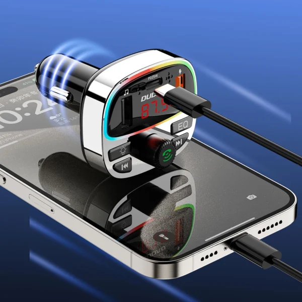 Dudao R2PRO+ Transmitter with PD25W Bluetooth 5.3 RGB Charging Ports - Black and Silvereng
