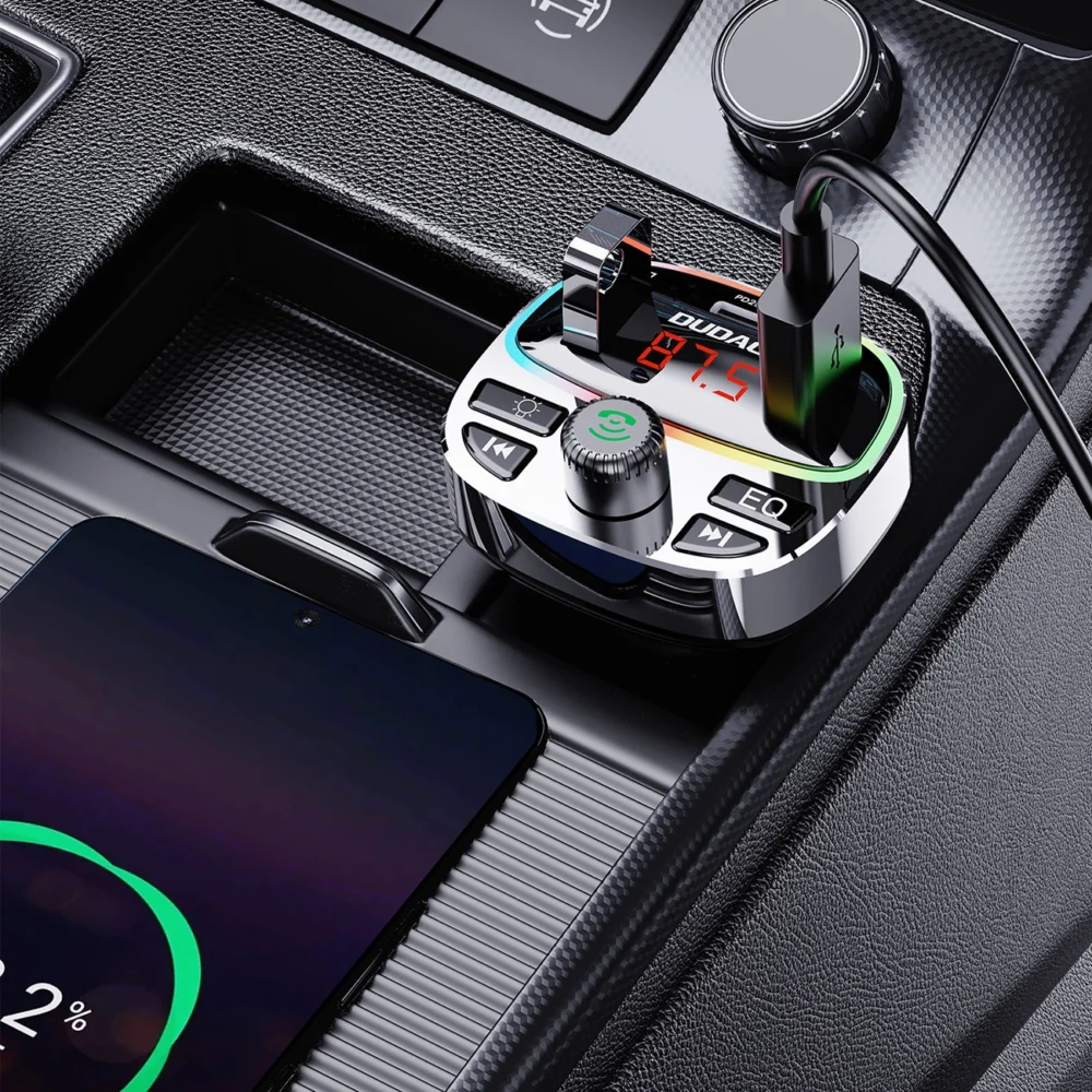Dudao R2PRO+ Transmitter with PD25W Bluetooth 5.3 RGB Charging Ports - Black and Silvereng