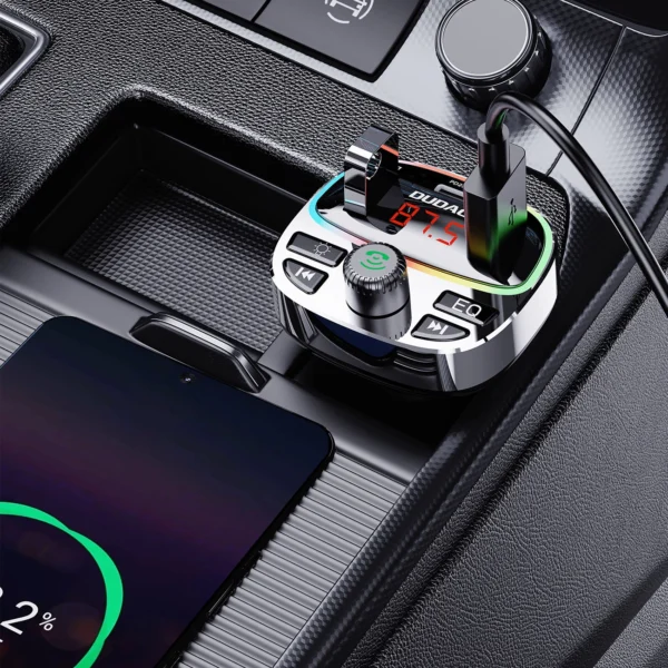 Dudao R2PRO+ Transmitter with PD25W Bluetooth 5.3 RGB Charging Ports - Black and Silvereng
