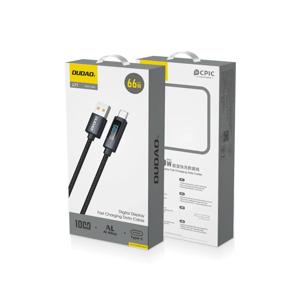 Dudao L7T USB-A - USB-C 66W Cable with LED Display 1m - Blackeng