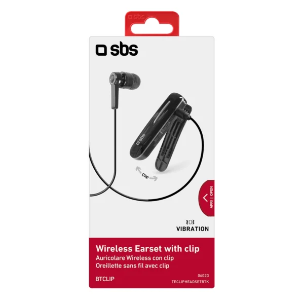 SBS TECLIPHEADSETBTK Wireless Earphone with Clip - Blackeng