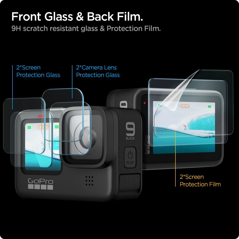 Spigen Glass.tR Slim Tempered Glass + Film 2-Set for GoPro Hero 9 / 10 / 11 / 12 - Transparenteng