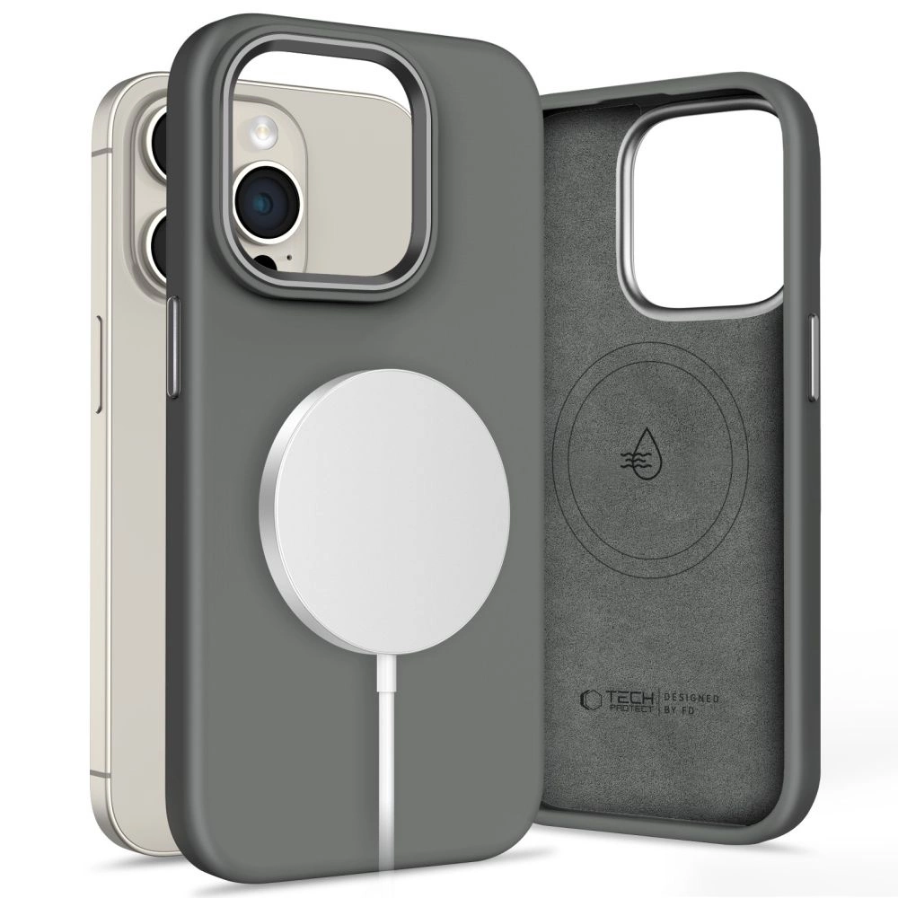 Tech-Protect Silicone PUZ MagSafe iPhone 15 Pro Max Case - Grayeng