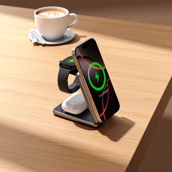 QI15W-A42 3in1 Inductive Charger with MagSafe for Apple Devices - Goldeng