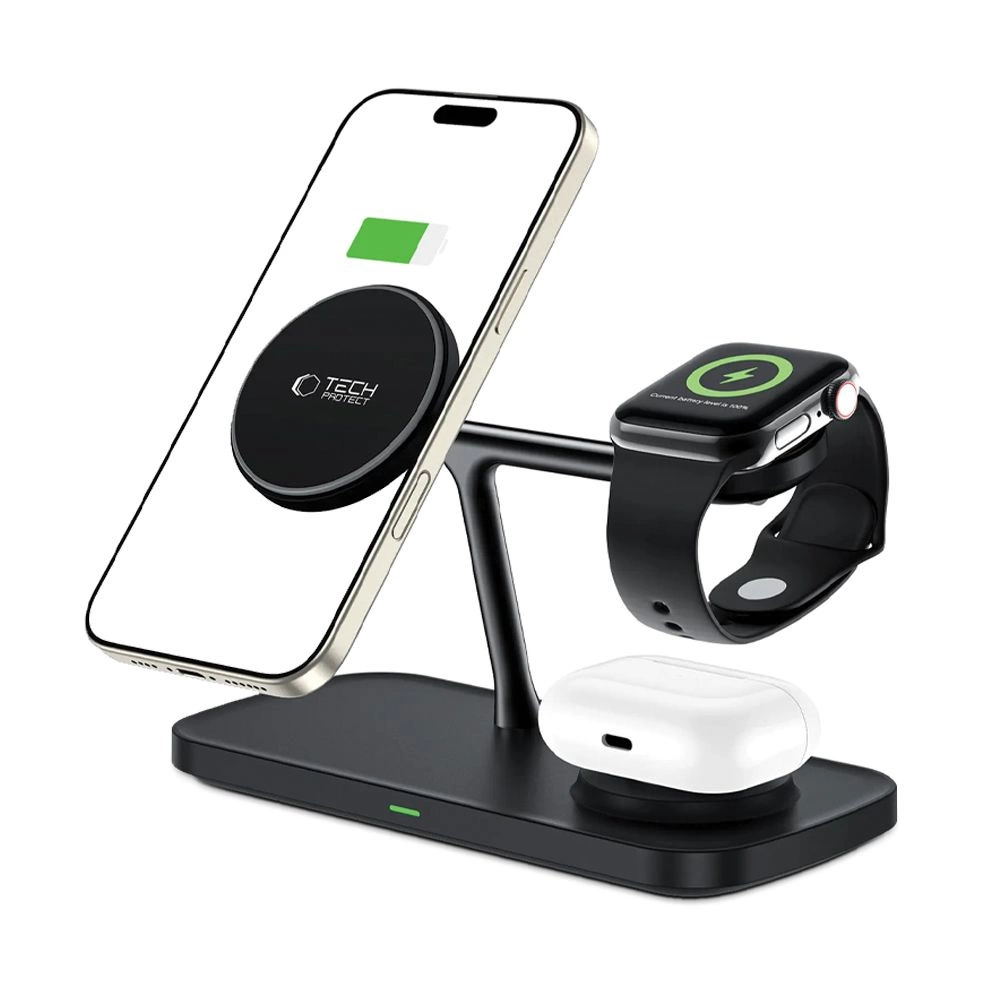 Tech-Protect QI15W-A45 3in1 Wireless Charger with MagSafe for Apple Devices - Blackeng