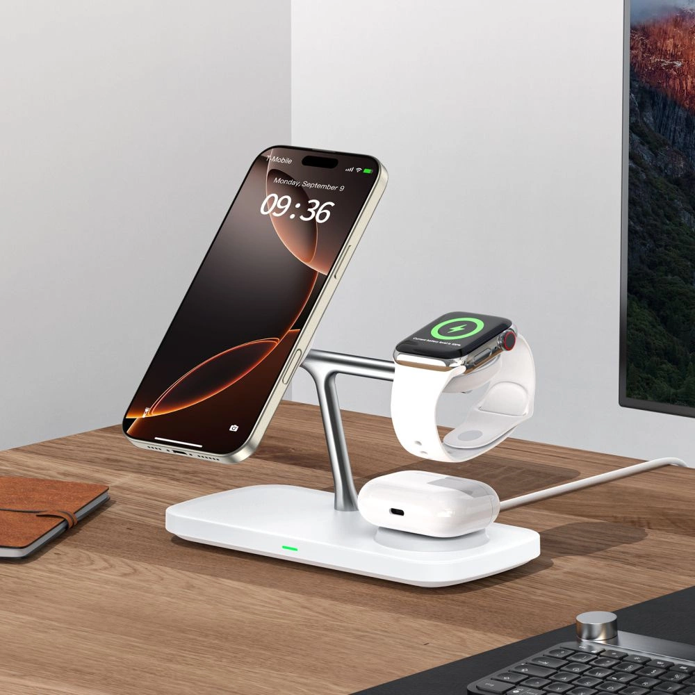 Tech-Protect QI15W-A45 3in1 Wireless Charger with MagSafe for Apple Devices - Whiteeng