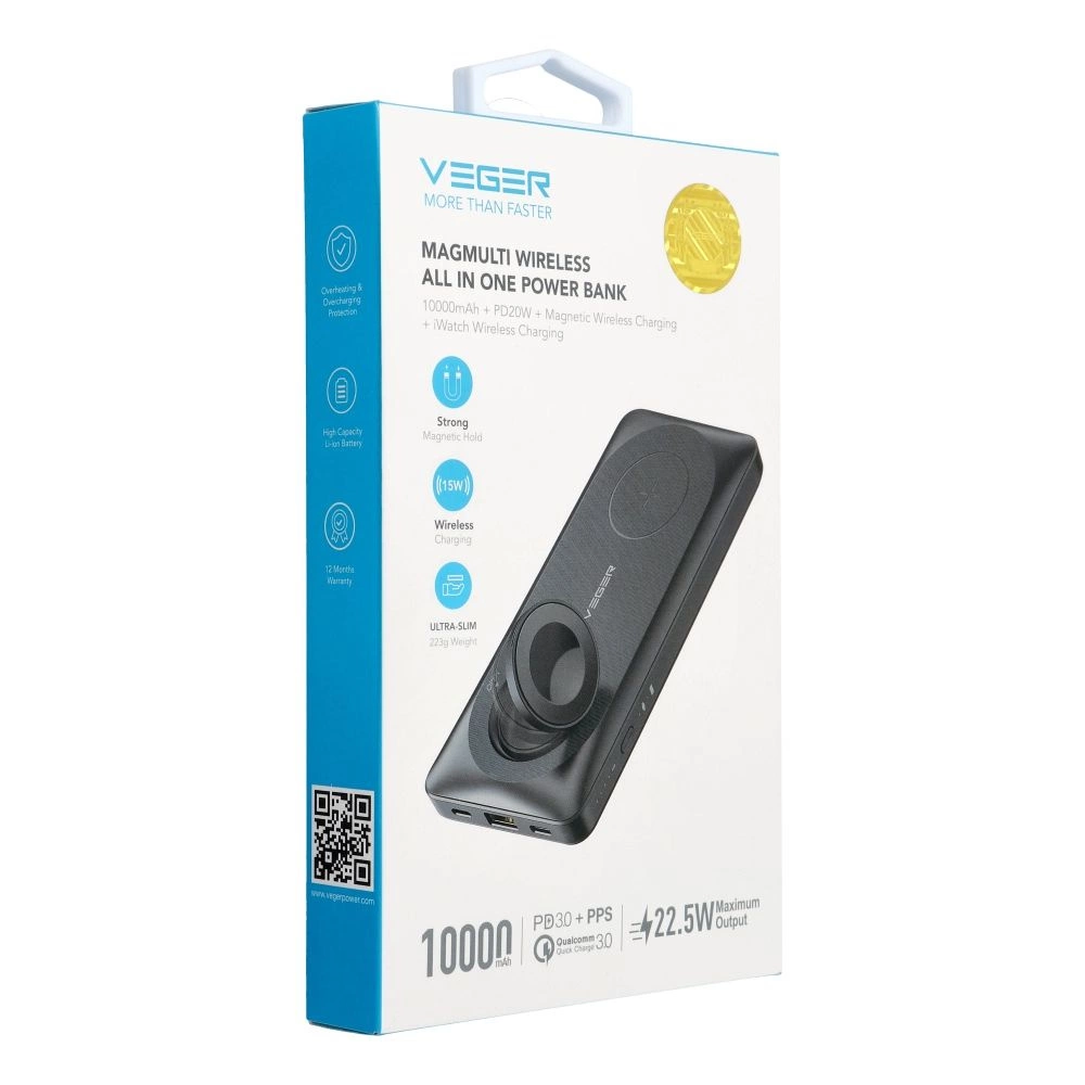 Powerbank Veger MagMulti W1156 10000mAh 22.5W 3A MagSafe PD QC3.0 - blackeng