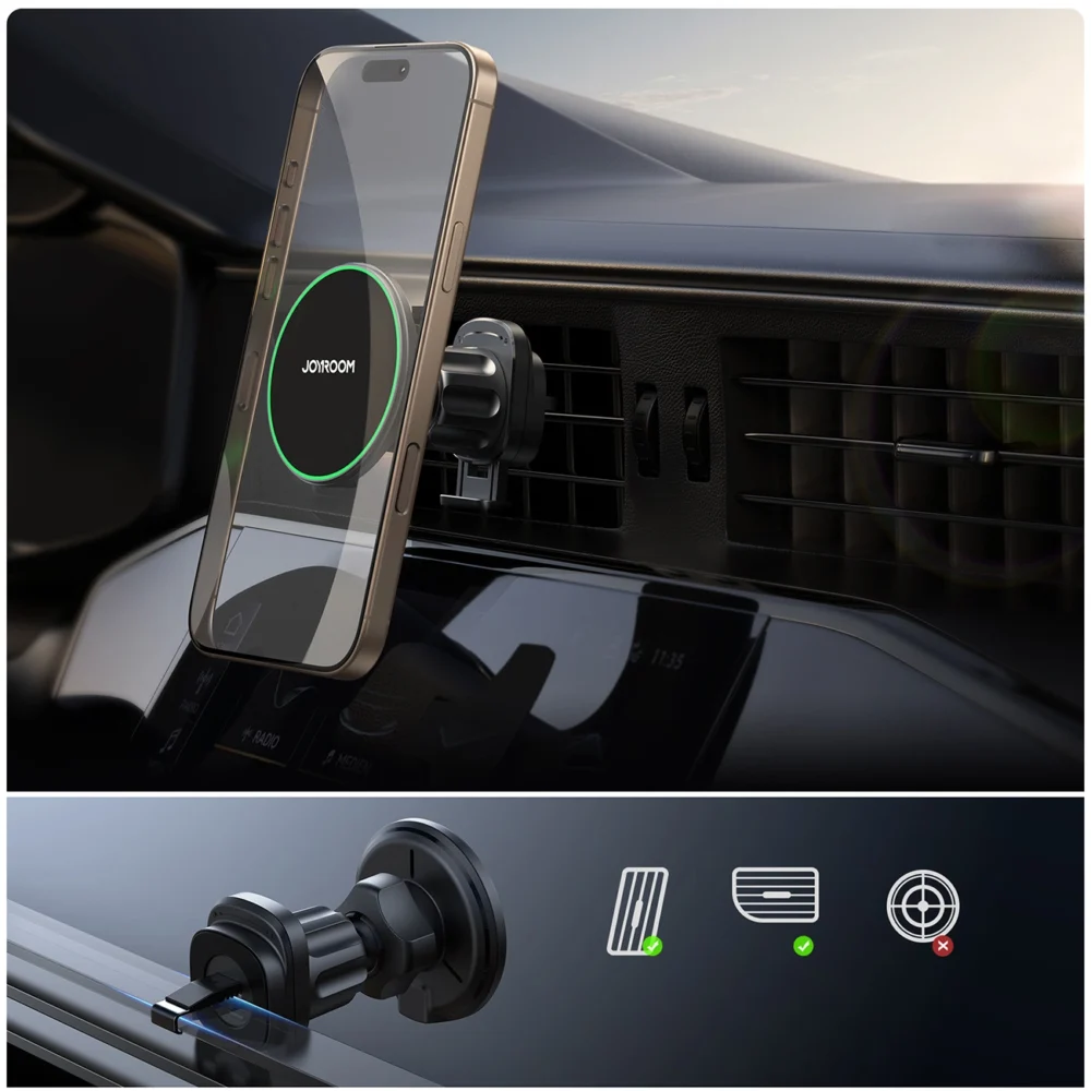 Joyroom JR-ZS412 holder with Qi2 15W charger, car, for air vent - blackeng