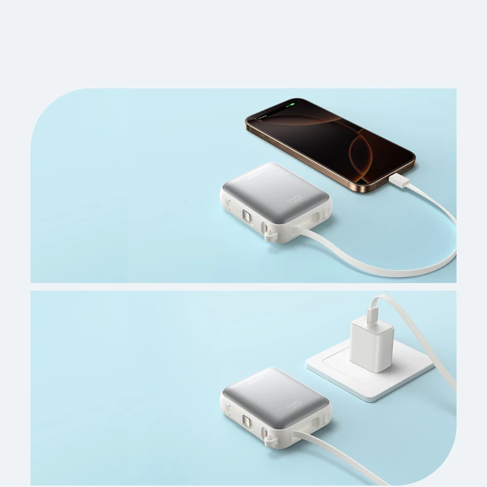 Joyroom JR-PBF27 10000mAh 22.5W Powerbank with Built-in USB-C and Lightning Cables - Whiteeng
