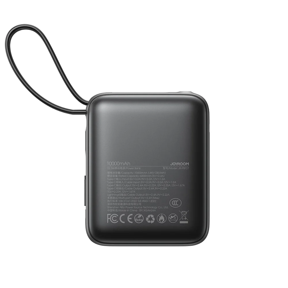 Joyroom JR-PBF27 10000mAh 22.5W Powerbank with Built-in USB-C and Lightning Cables - Blackeng