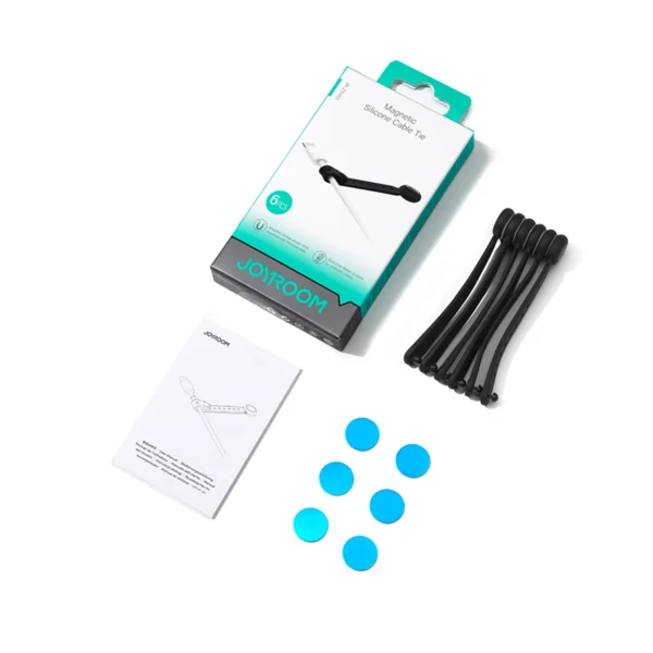 Joyroom JR-ZS422 Silicone Cable Tie with Magnet, Set of 6 - Blackeng