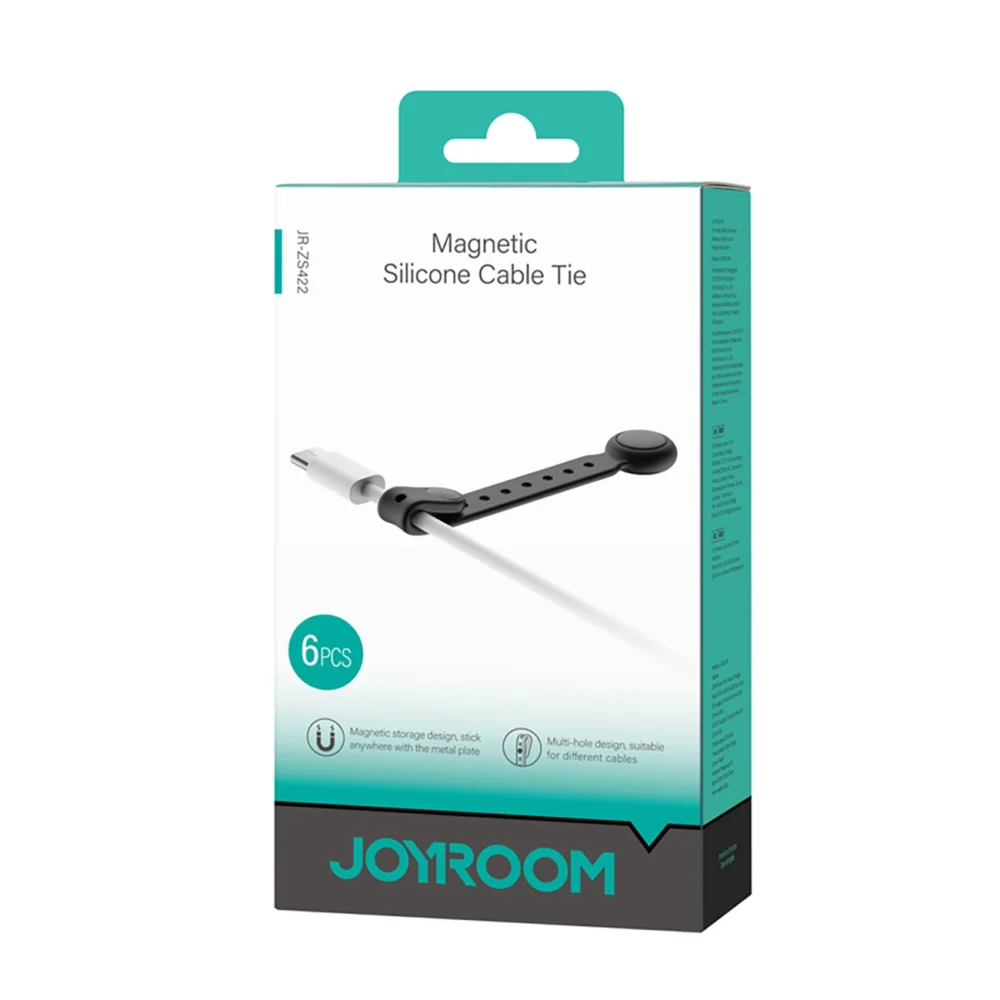 Joyroom JR-ZS422 Silicone Cable Tie with Magnet, Set of 6 - Blackeng