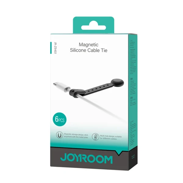 Joyroom JR-ZS422 Silicone Cable Tie with Magnet, Set of 6 - Blackeng