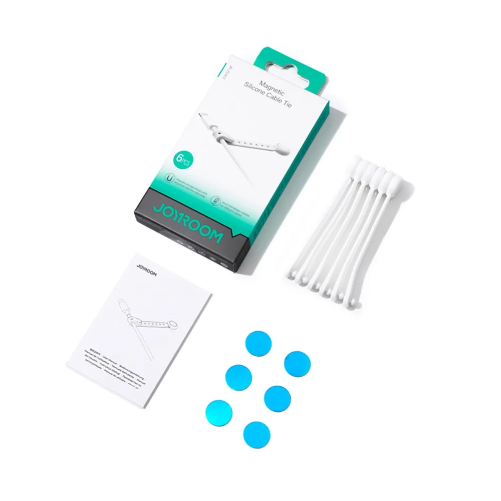 Joyroom JR-ZS422 Silicone Cable Tie with Magnet, Set of 6 - Whiteeng