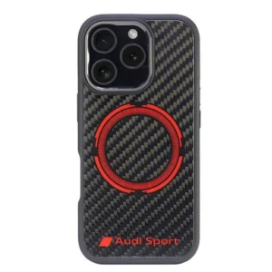 Audi Carbon Fiber Sport Red Circle MagSafe Case for iPhone 16 Pro 6.3" - Blackeng