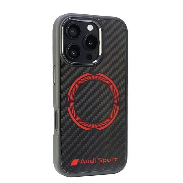 Audi Carbon Fiber Sport Red Circle MagSafe Case for iPhone 16 Pro 6.3" - Blackeng
