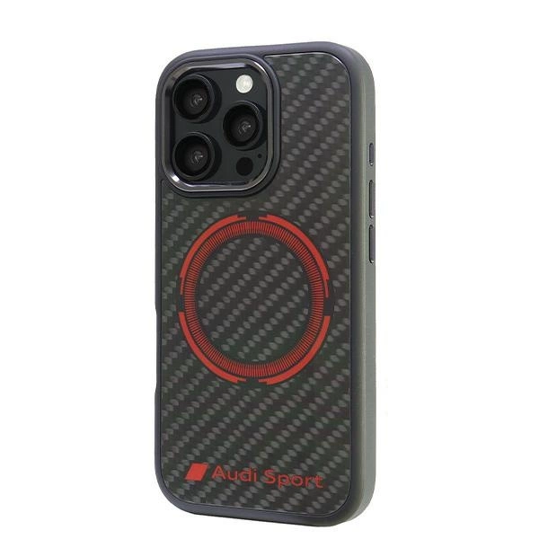 Audi Carbon Fiber Sport Red Circle MagSafe Case for iPhone 16 Pro 6.3" - Blackeng
