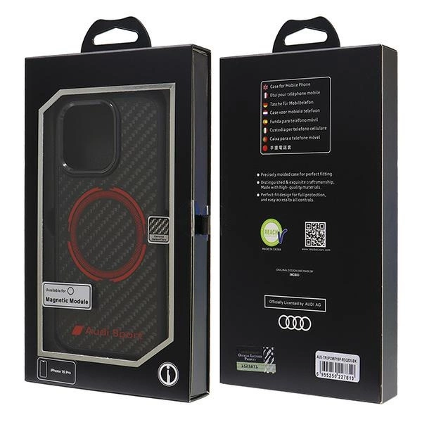 Audi Carbon Fiber Sport Red Circle MagSafe Case for iPhone 16 Pro 6.3" - Blackeng