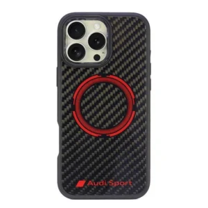Audi Carbon Fiber Sport Red Circle MagSafe Case for iPhone 16 Pro Max 6.9" - Blackeng