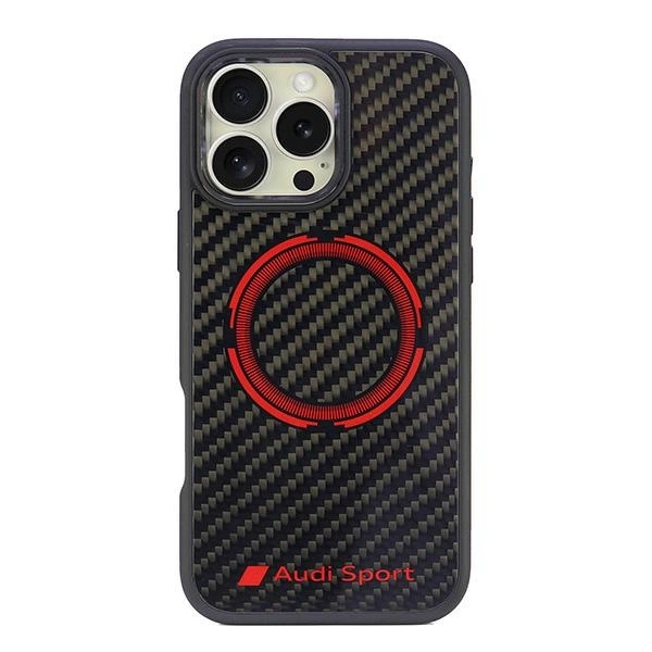 Audi Carbon Fiber Sport Red Circle MagSafe Case for iPhone 16 Pro Max 6.9" - Blackeng