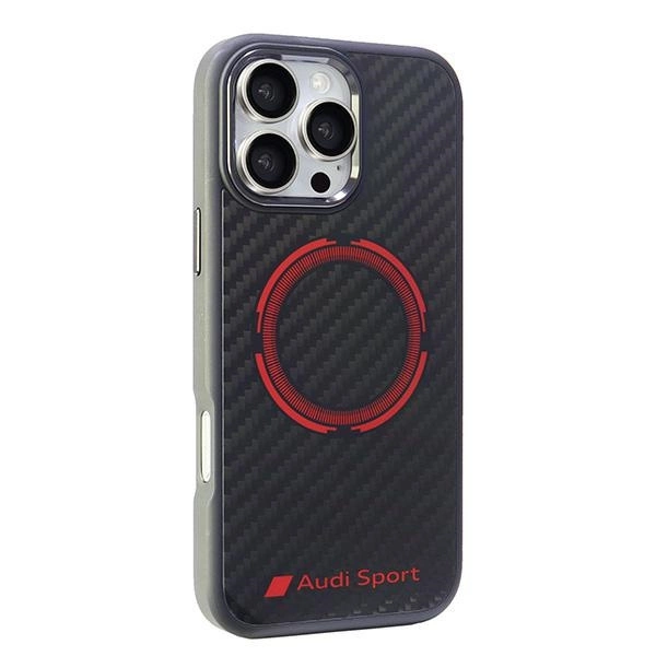 Audi Carbon Fiber Sport Red Circle MagSafe Case for iPhone 16 Pro Max 6.9" - Blackeng