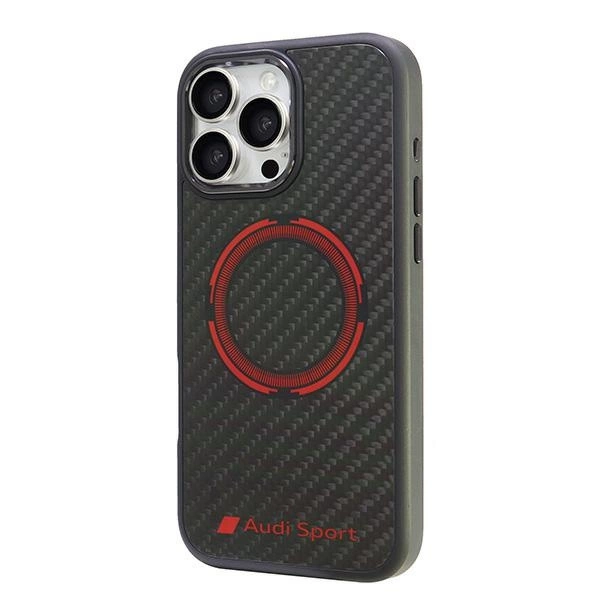 Audi Carbon Fiber Sport Red Circle MagSafe Case for iPhone 16 Pro Max 6.9" - Blackeng