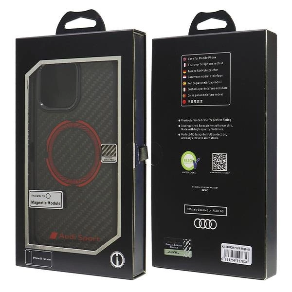 Audi Carbon Fiber Sport Red Circle MagSafe Case for iPhone 16 Pro Max 6.9" - Blackeng