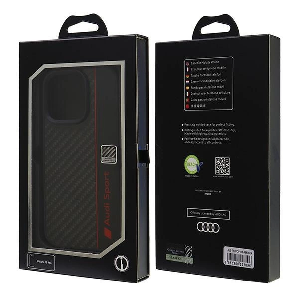 Audi Carbon Fiber Stripe iPhone 16 Pro 6.3" black/black hardcase AUS-TPUPCIP16P-R8/D1-BKeng