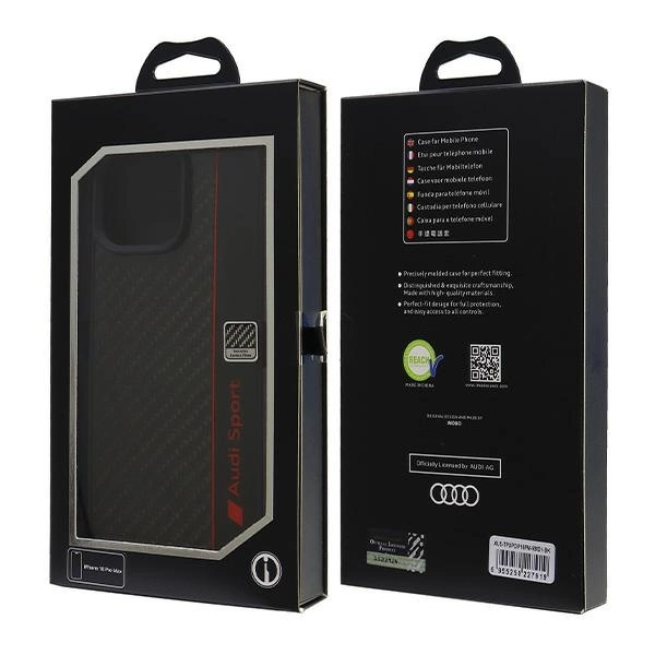 Audi Carbon Fiber Stripe iPhone 16 Pro Max 6.9" black hardcase AUS-TPUPCIP16PM-R8/D1-BKeng