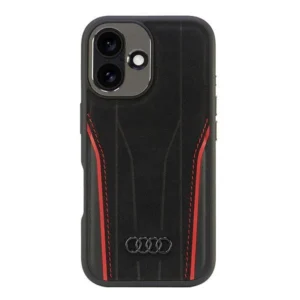 Audi Genuine Leather MagSafe iPhone 16 6.1" black-red hardcase AU-TPUPCMIP16-R8/D3-RDeng