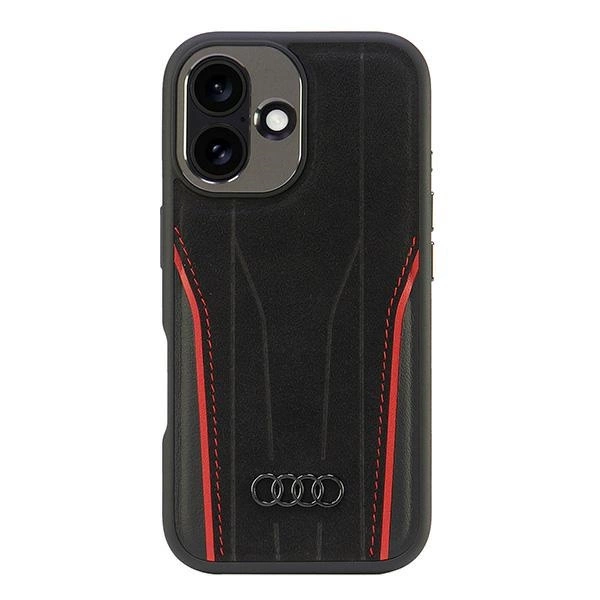 Audi Genuine Leather MagSafe iPhone 16 6.1" black-red hardcase AU-TPUPCMIP16-R8/D3-RDeng