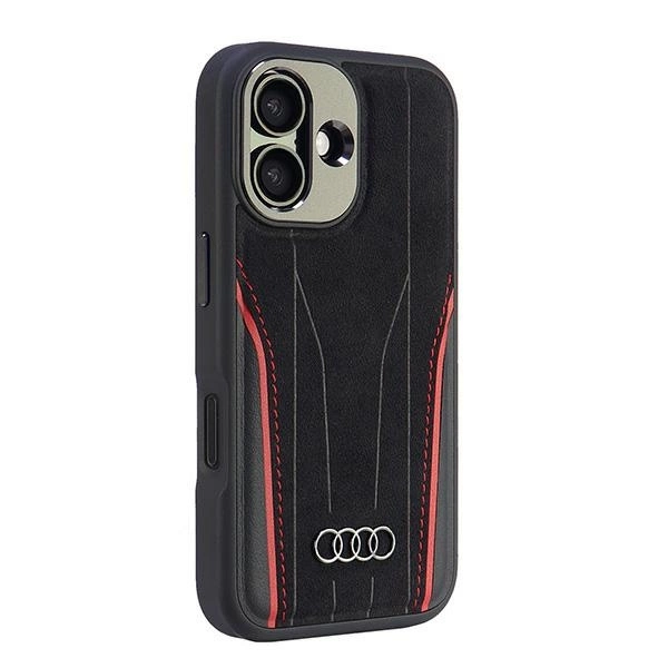Audi Genuine Leather MagSafe iPhone 16 6.1" black-red hardcase AU-TPUPCMIP16-R8/D3-RDeng