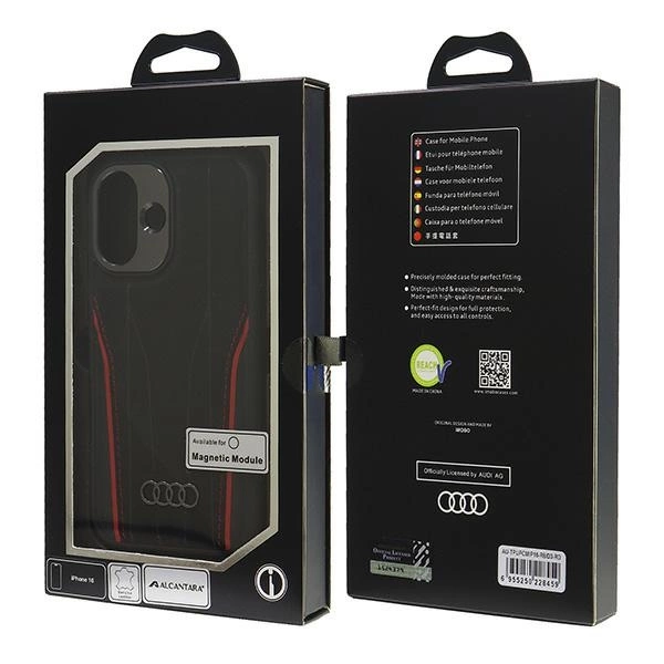 Audi Genuine Leather MagSafe iPhone 16 6.1" black-red hardcase AU-TPUPCMIP16-R8/D3-RDeng