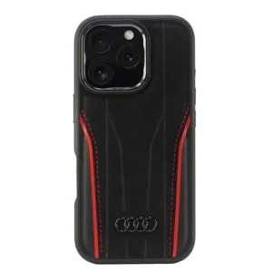 Audi Genuine Leather MagSafe iPhone 16 Pro 6.3" black-red hardcase AU-TPUPCMIP16P-R8/D3-RDeng