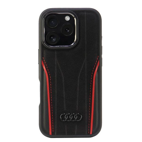 Audi Genuine Leather MagSafe iPhone 16 Pro 6.3" black-red hardcase AU-TPUPCMIP16P-R8/D3-RDeng