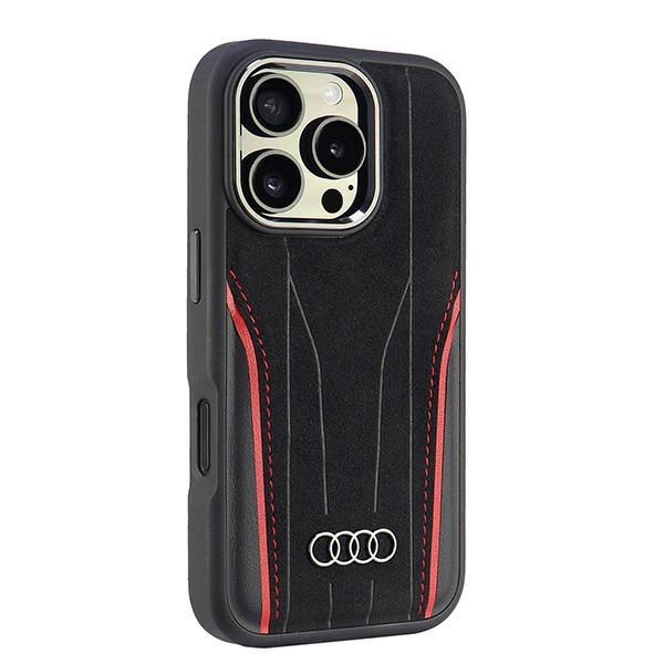 Audi Genuine Leather MagSafe iPhone 16 Pro 6.3" black-red hardcase AU-TPUPCMIP16P-R8/D3-RDeng
