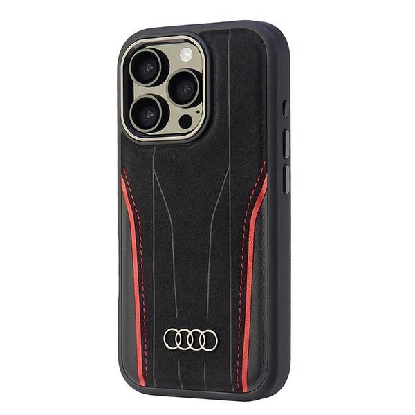 Audi Genuine Leather MagSafe iPhone 16 Pro 6.3" black-red hardcase AU-TPUPCMIP16P-R8/D3-RDeng