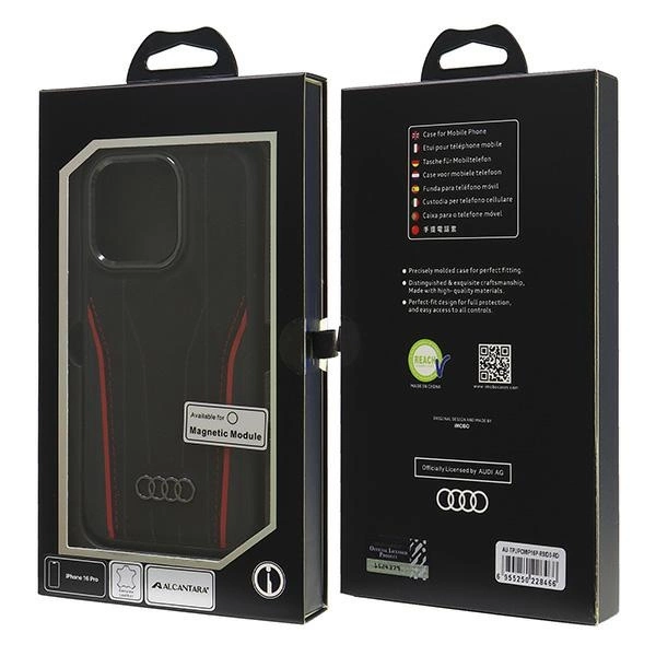 Audi Genuine Leather MagSafe iPhone 16 Pro 6.3" black-red hardcase AU-TPUPCMIP16P-R8/D3-RDeng