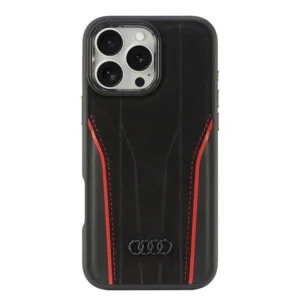 Audi Genuine Leather MagSafe iPhone 16 Pro Max 6.9" black-red hardcase AU-TPUPCMIP16PM-R8/D3-RDeng