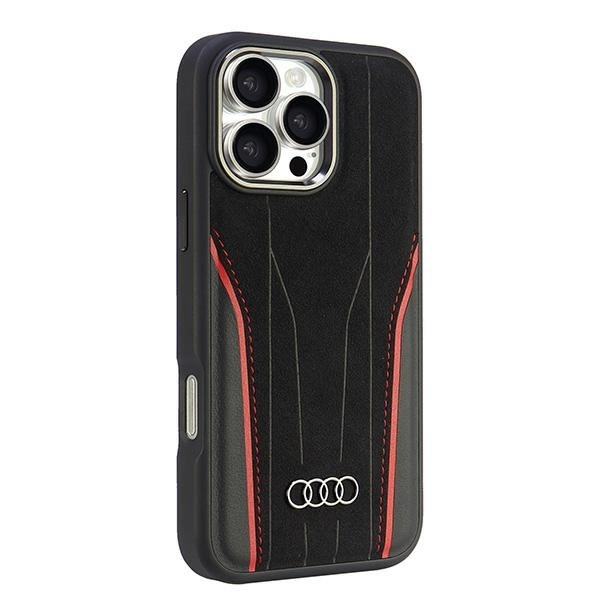 Audi Genuine Leather MagSafe iPhone 16 Pro Max 6.9" black-red hardcase AU-TPUPCMIP16PM-R8/D3-RDeng