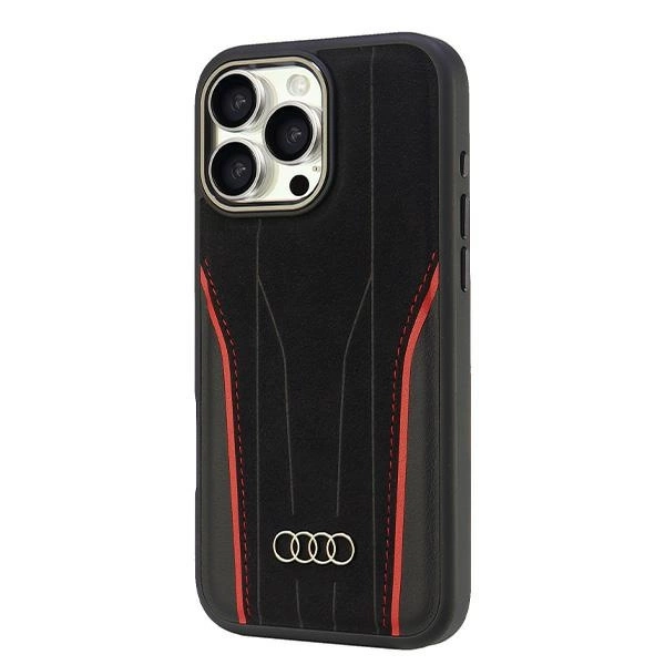 Audi Genuine Leather MagSafe iPhone 16 Pro Max 6.9" black-red hardcase AU-TPUPCMIP16PM-R8/D3-RDeng