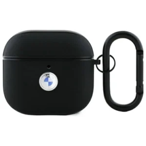 BMW BMA4SSLBK AirPods 4 cover black/black Geniune Leather Silver Logoeng