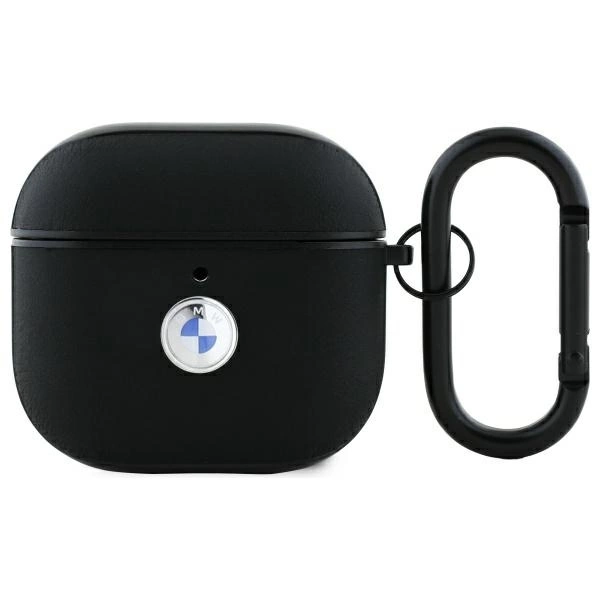 BMW BMA4SSLBK AirPods 4 cover black/black Geniune Leather Silver Logoeng