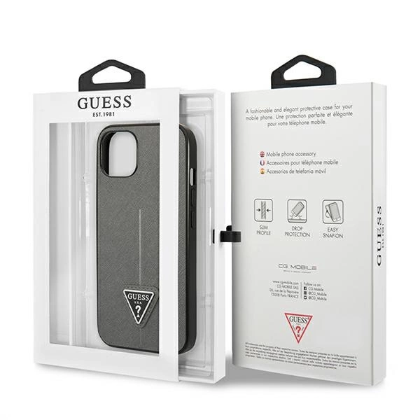 Guess SaffianoTriangle Logo case for iPhone 13 / 14 / 15 6.1" - silvereng